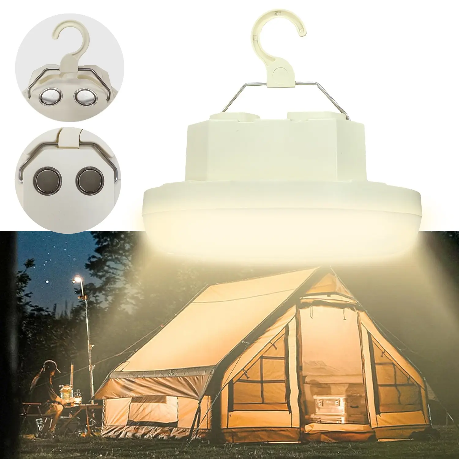 Rechargeable Bright Camping Light with Hook Magnetic Tent Work Lamp, Camping Lantern, LED Portable Outdoor Camp Atmosphere Light, 3 Adjustable Warm Lights, Rechargeable Outdoor Lighting, Battery Powered Light