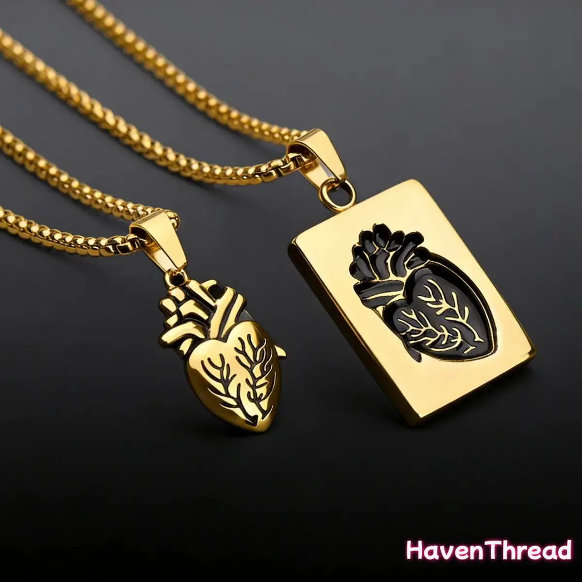 Unisex Couple Heart Pendant Bead Chain Necklace Set - Trendy Rock Style Jewelry, Lightweight Statement Accessory for Daily Wear, Date Nights (Sports & Outdoor Compatible)