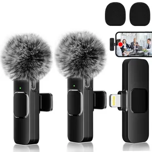 2pcs Lavalier Wireless Microphone for iPhone iPad, Wireless Lapel Microphone with Clear Audio for Recording, Wireless Microphone for Video Recording, Game Live Streaming, Interviews, Vlog