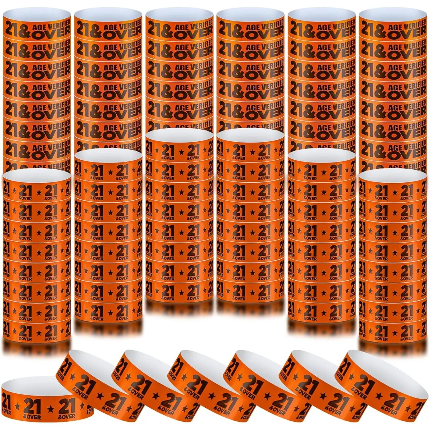 1200 Pcs Unisex Adult Over 21 Party Print Paper Wristbands, Colored Waterproof Lightweight Identification Supplies, Festive Party Gifts (Orange)