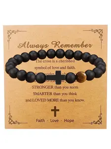 Cross Decor Beaded Bracelet, Cross Beads Bracelet, Boho Style Jewelry for Women & Men, Trendy All-match & Exquisite Jewelry for Birthday Gift