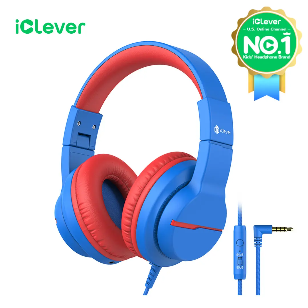iClever Kids Headphones for School Travel, Safe Volume Limited, HD Mic Stereo Sound Over-Ear Girls Boys Headphones for Kid Back To School headphones