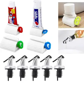 8 Pack Tube Squeezer Tool - 3 Pack Toothpaste Dispenser with Strong Grip & 5 bottle nozzles, Toothpaste  Holder Stand, Bathroom Organizer for Toothpaste, Cream & Cosmetics Tubes - Saves Waste, Easy Roller Clip for Toiletries (Colorful Plastic)