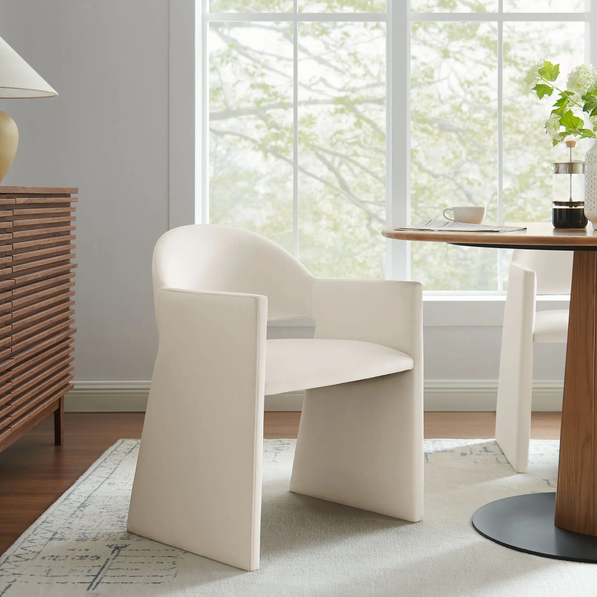 Talia Performance Velvet Dining Armchair in Alabaster