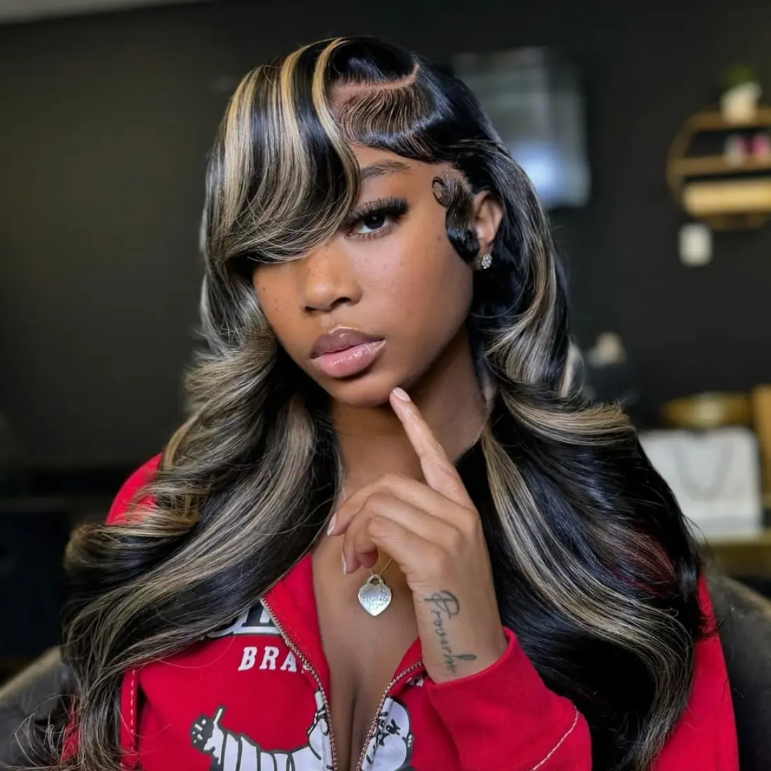 Shiny Blonde and Natural Black Highlights 13x6 Lace Frontal Human Hair Wig 180 Density Body Wave 5x5 Lace Closure Wig Transparent Lace Pre Plucked For Women