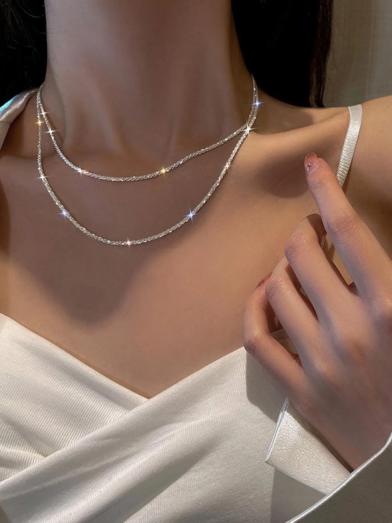 Elegant Artificial Diamond Chain Necklaces for Women, Luxury Sparkling Rhinestones Decor Chain Necklaces, Fashion Matching Jewelry, Bridal Accessories