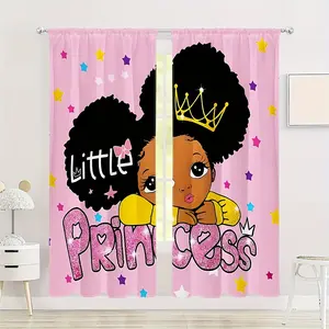 2-pack, little princess, cute stars, pocket rod mounted digital printed curtains, polyester material, suitable for living room, princess room, kitchen, bedroom, study, bathroom, dining room home decoration