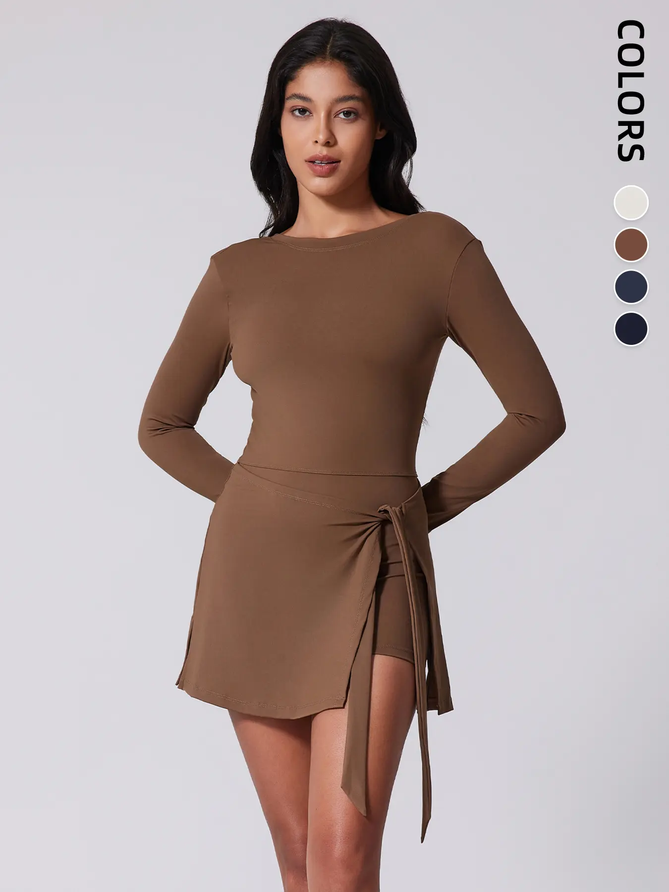 Women's Long Sleeve High Elasticity Flat Shoulder Wrap Dress Pants, Outdoor Sports Hiking Pilates, Fall Winter, Workout Dresses, Workout Active Dress, Athleisure Workout Dress, Yoga Dress, Exercise Dress