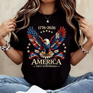 American Eagle 1776 2026 Independence Day Patriotic Design T Shirt White Casual Loose Fit For Everyday Wear And Outdoor Activities
