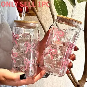 Bow Pattern Cup, 1 Count Portable Drinking Cup with Straw & Lid, Drinking Cup for Home Office School Outdoor Camping, Drinkware Water Bottles