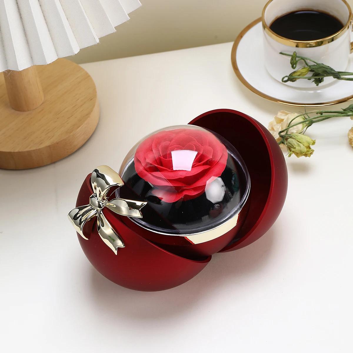 Round Bow Preserved Eternal Rose Gift Box Necklace Ring Pendant Jewelry Storage Box Valentine's Day Engagement Propo