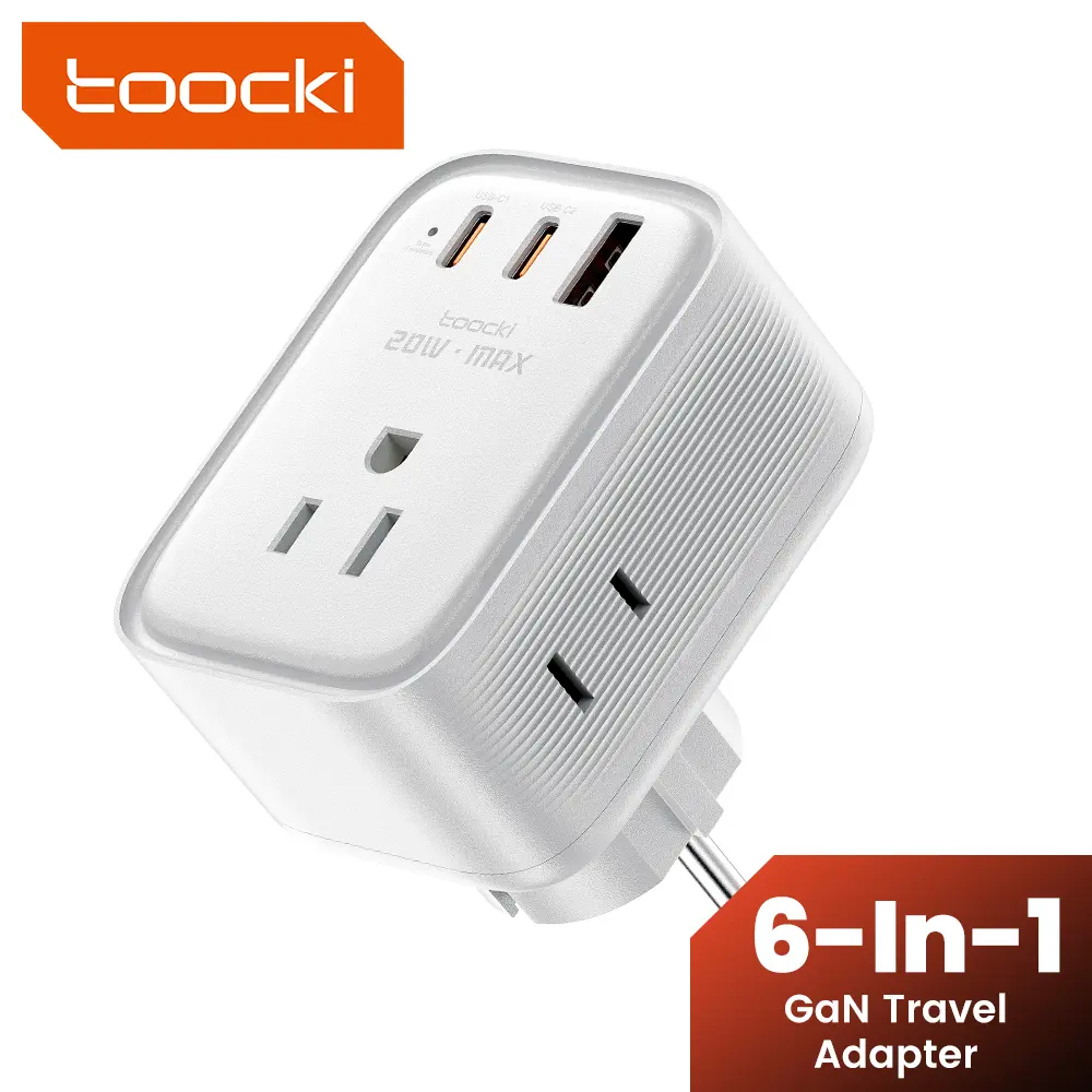Toocki Universal Safety Travel Adapter 20W GaN, International Smartphone Plug with 3 USB(2 USB C) Ports for US to European DU UK Outlet Charger Charging Experience
