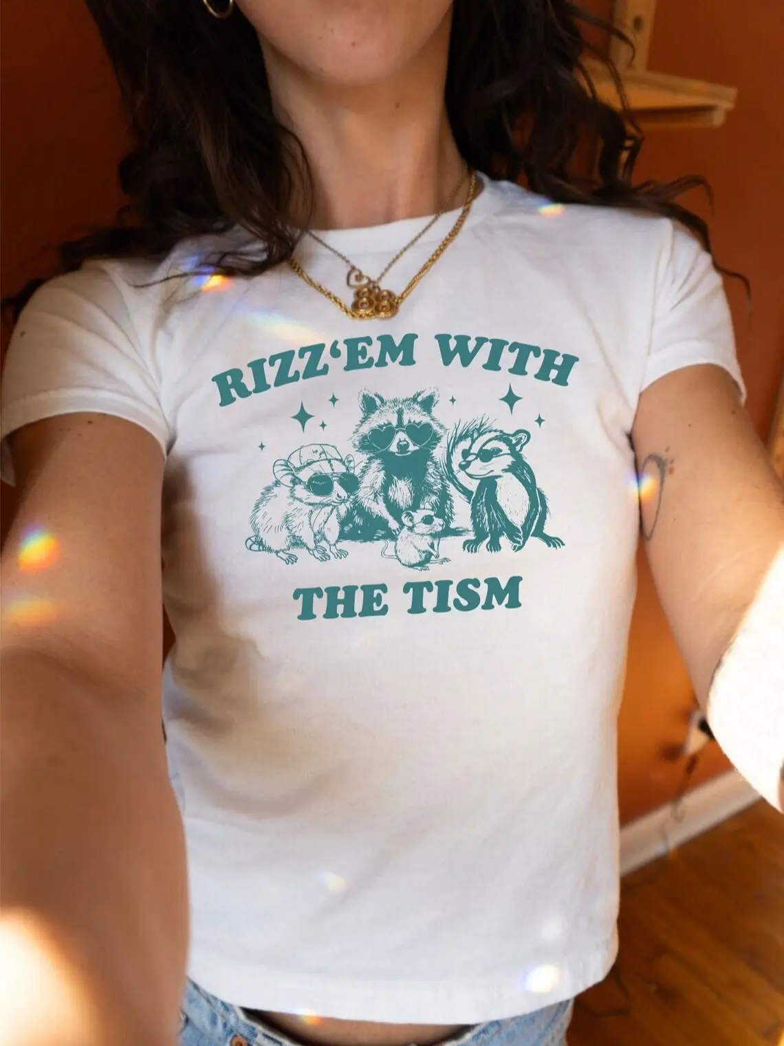 Rizz Em With The Tism Crop Top, Autism Awareness Shirt, Retro 90s Style Funny Graphic Crop Top, Women's Meme Tee, Funny Gift For Friends
