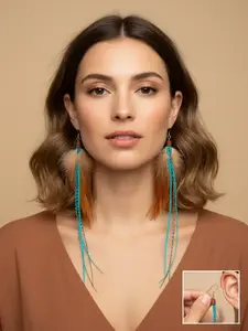 The Jadyn-Turquoise Brown Feather Earrings 8 Inch | Long Statement Feather Earrings | Boho Earrings