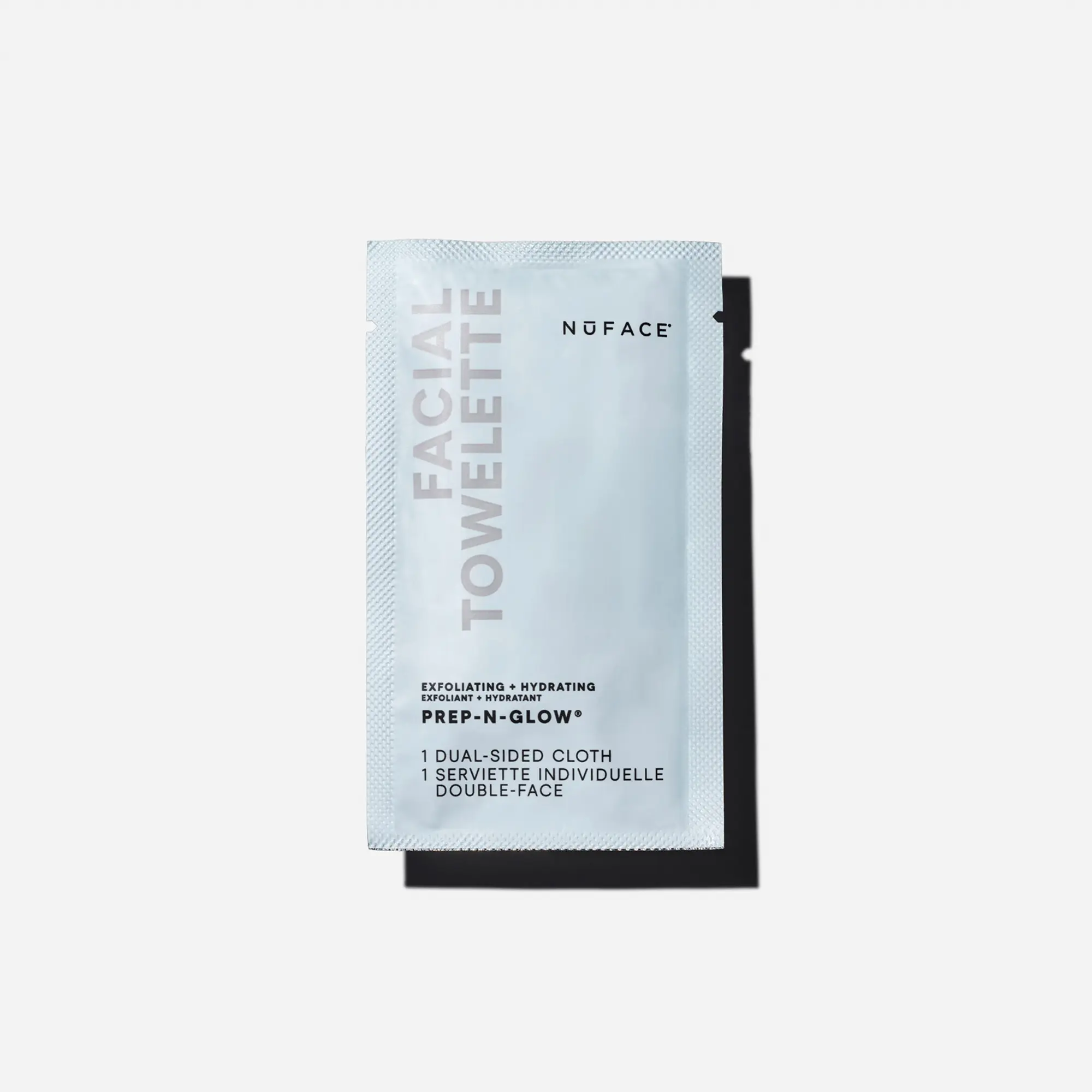 NUFACE Prep-N-Glow Facial Towelettes - 2-in-1 Exfoliating + Cleansing Makeup Remover Wipes, Hyaluronic Acid Travel Face Wipes to Hydrate & Brighten for Glowing Skin - Individually Wrapped Cloths
