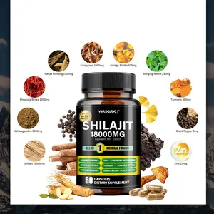 Shilajit 10-in-1 Complex 18000MG - with Ashwagandha, Cordyceps, Rhodiola Rosea, Panax Ginseng, Turmeric & Zinc, All-in-One Adaptogen & Mineral Supplement, 60 Capsules