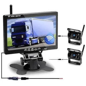 7" Backup Camera Camper Kit with 2 Split Rear Cameras with Night Vision IP67 Waterproof+Video Recording for Trucks, Trailers, Buses, Cars, Camper Vans 12V-24V