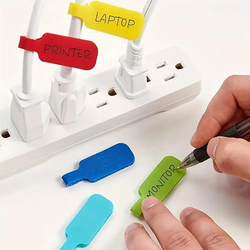 10pcs/20pcs Random Color Cable Tags, Writeable Velcro Data Line Organizer Straps, Home Office Travel Essentials, Desk Cable Management, Desk Wire Management, Cord Organizer for Desk, Desk Accessories, Office Desktop Accessories, Office Supplies