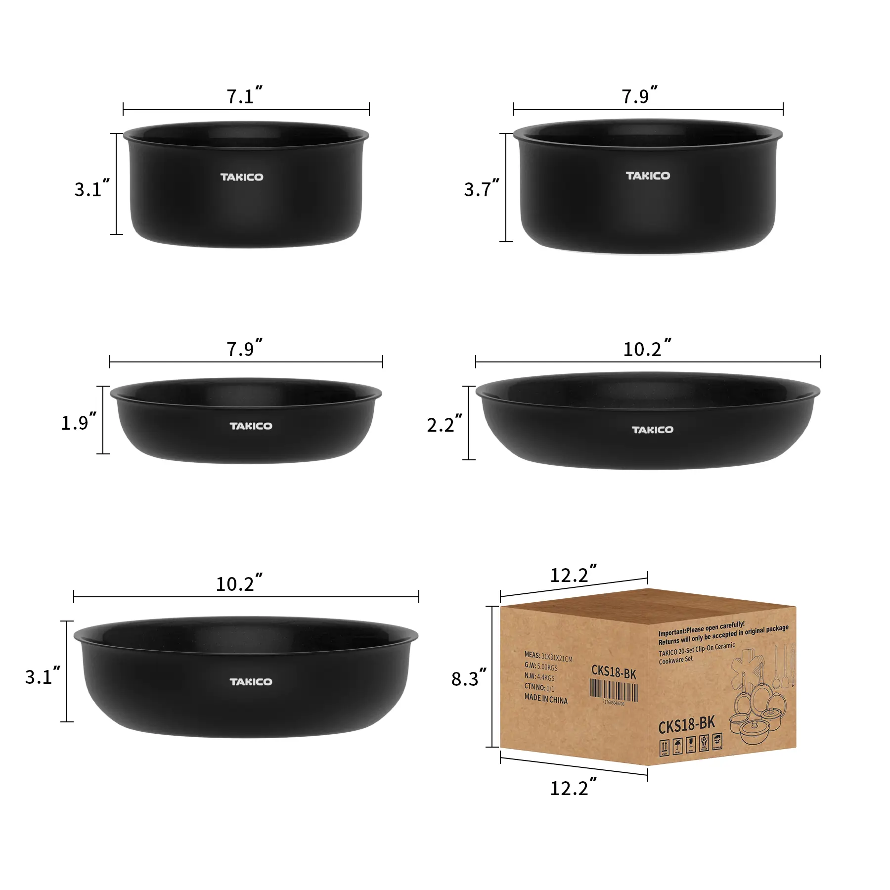 Ceramic Camping Cookware Set,Cookware Sets Detachable Handle, Nonstick Kitchen Cookware Oven/Dishwasher/Fridge Safe, Space Saving