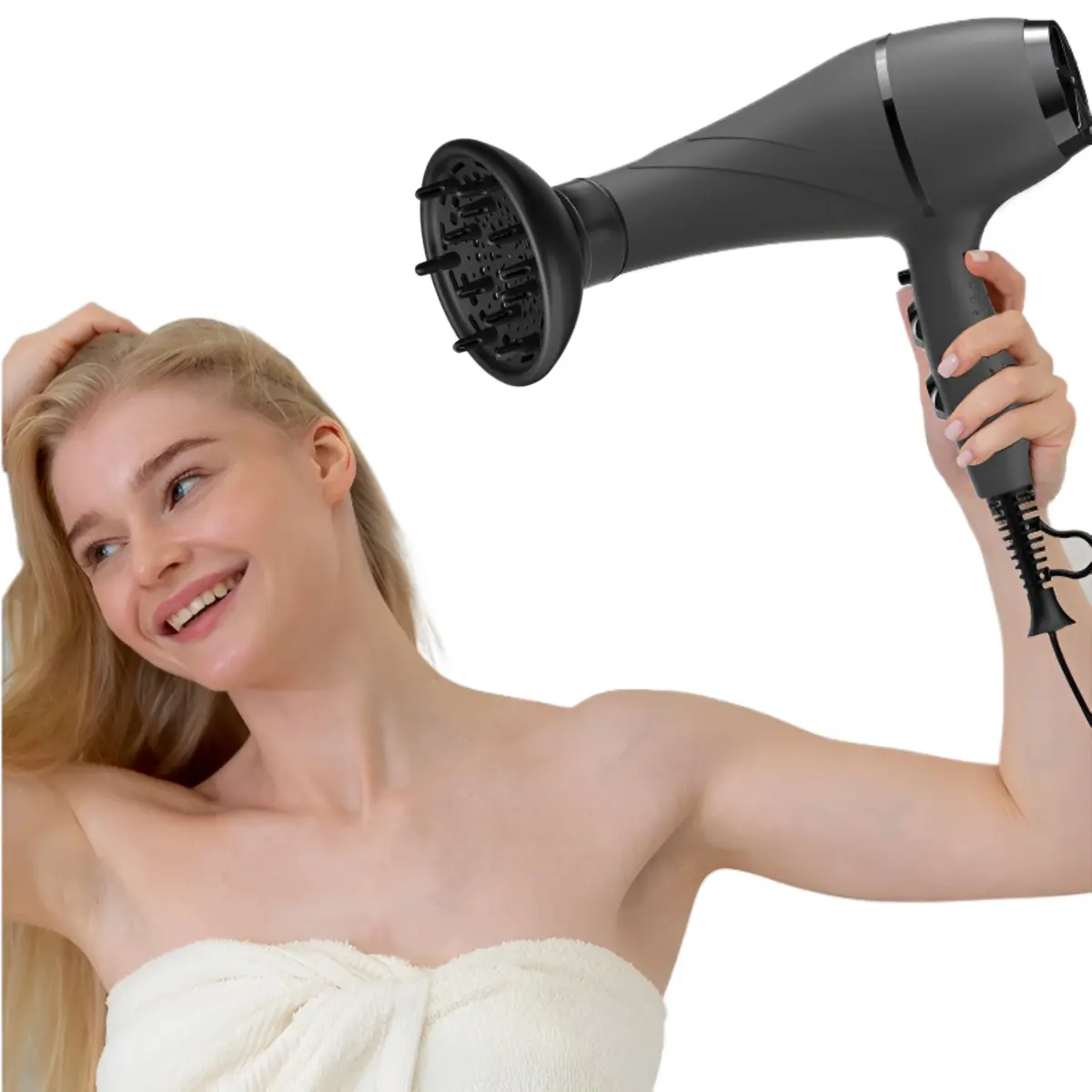 Universal Hair Dryer Diffuser Attachment with 360-Degree Rotatable Airflow to Define Curls, Boost Volume, and Control Frizz for Wavy & Curly Hair