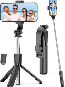 Portable Selfie Stick, 4 in 1 Extendable Phone Tripod Stand with Detachable Wireless Remote & Phone Holder 360° Rotating Mini Travel Tripod Compatible with iPhone 16/15/14/13 Pro/Android/Gopro