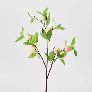 Orchard Fuzzy Mini Peach Stem Decorative Artificial Fruit Branch Stem - 35"