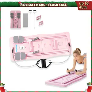 Multi-Purpose Foldable Pilates Reformer Set, Portable 4 in 1 Pilates Sliding Board for Home Fitness