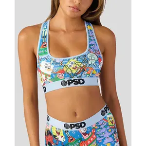 PSD Womens Spongebob Snowpants Racerback Sports Bra - Comfortable, Breathable, Ultra-light Fabric