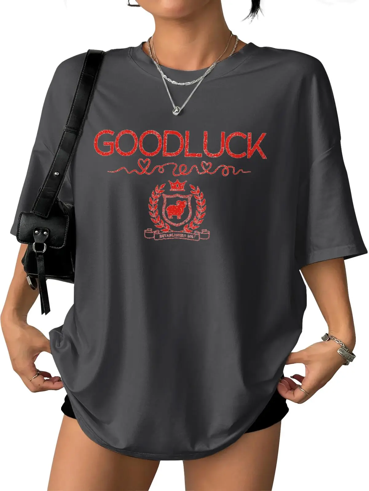 Good Luck Sheep Graphic T Shirt, Unisex Casual Streetwear Tee, Lucky Year Design Short Sleeve Shirt for Men Women