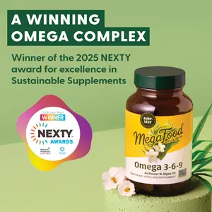MegaFood Omega 3-6-9-Vegan Omega Supplement made with Ahiflower & Algae Oil. Burpless & Better Tasting with Lemon Oil Coated Capsules. 30 Servings