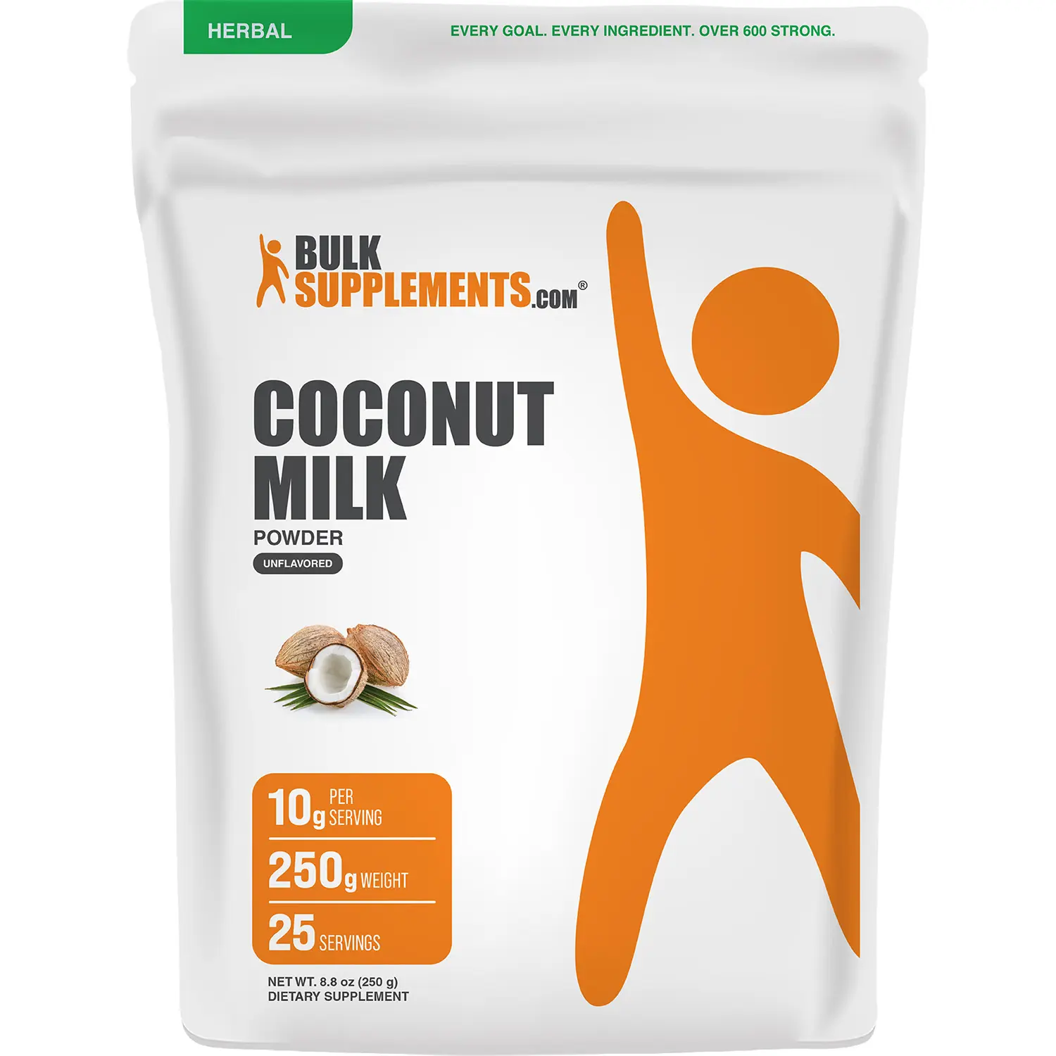 BulkSupplements Natural Vegan Coconut Milk Powder - 250g (10g per Serving) - Healthy Metabolism Support, Energy Boost, Skin Care & Hair Health
