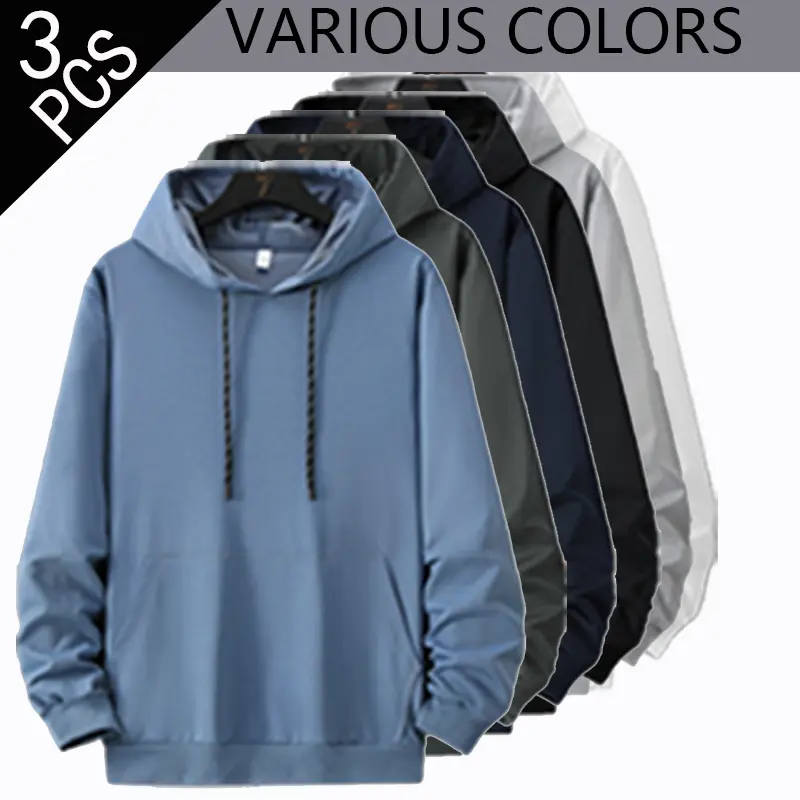 Men's pure-color drawstring hooded sweater, high-elasticity and breathable pullover, available in multiple colors, simple and comfortable, suitable for daily wear, outdoor sports, fishing, and hiking