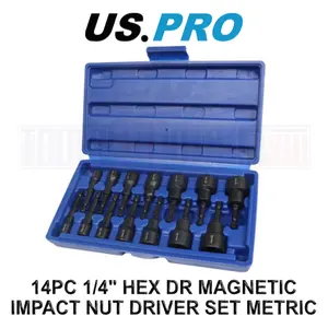 [US PRO]14-Piece 1/4" Hex Impact Socket Set, Magnetic Metric Socket Tools, Universal for Auto Repair/DIY Maintenance, Multi-functional, High Efficiency and Durable