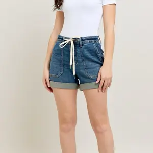 Judy Blue Women's Fitted Cuffed Jogger Shorts with Drawstring Waist- Womenswear, Bottom