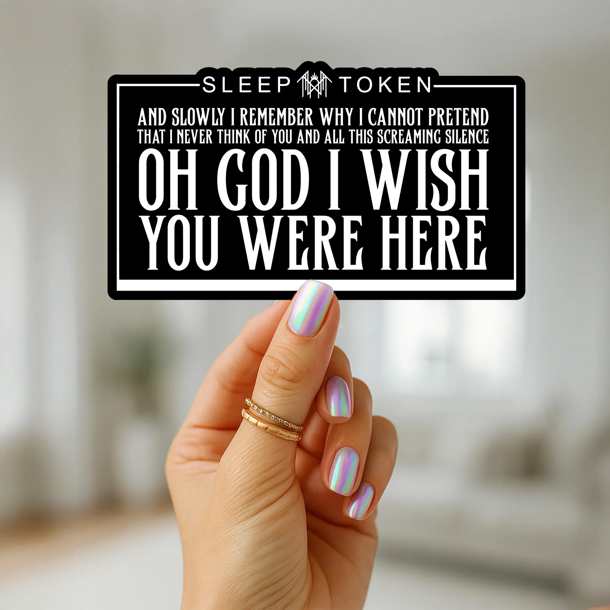 Sleep Token Sticker, Fall For Me Lyric “Oh God I Wish You Were Here,” Emotional Dark Aesthetic Band Sticker for Notebooks, Laptops & Water Bottles, Perfect for Worship Fans, Alt Girls, Metalheads & Alternative Music Lovers