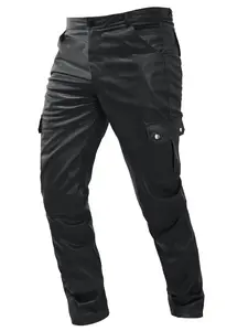 Men's Solid Color PU Faux Leather Workwear Motorcycle Pants, Pocket Button Casual Long Pants, Stylish and Comfortable