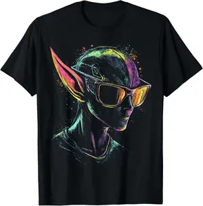 100%cotton Elf Mythical Graphic Fantasy Illustration Sunglasses Elf T-Shirt
