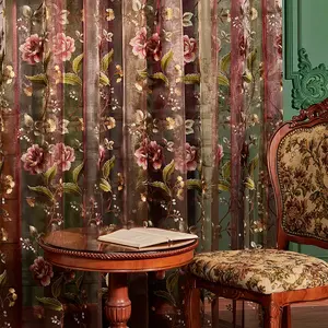Luxurious European Embroidered Curtain, Room Decor Curtain, Window Curtain, Vintage Sheer Drapes for Living Room Bedroom Study, Elegant Traditional Style, 1pc