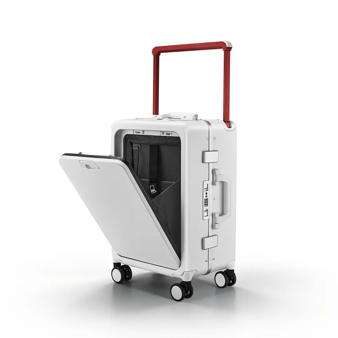Polycarbonate Carry On Luggage with Front Opening, Waterproof Buckle Closure, Innovative Wide-Handle, 360° Spinner Wheels with Brakes & USB Port