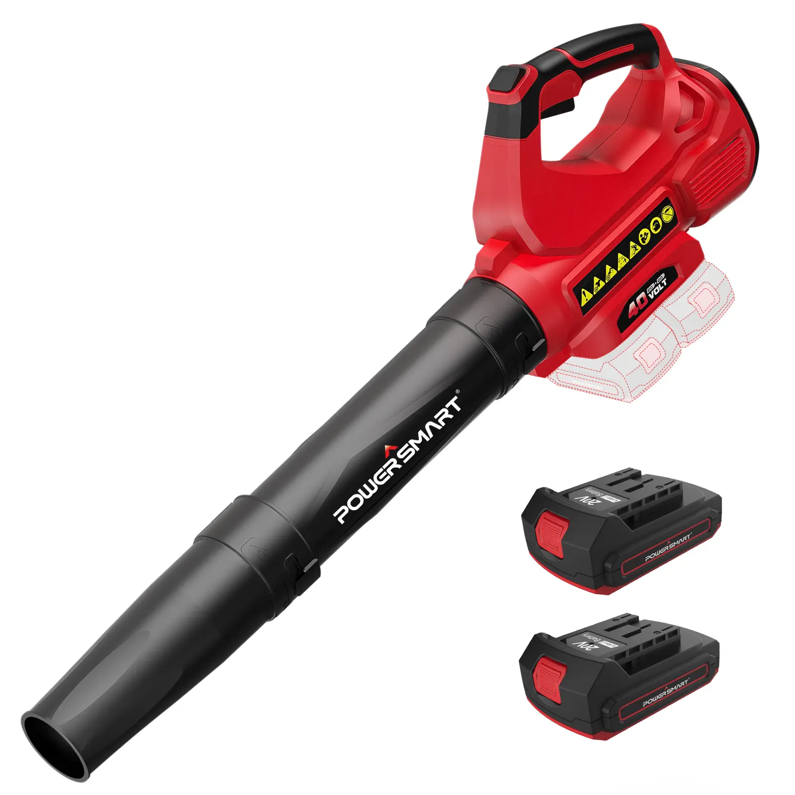 PowerSmart 40V Electric Cordless Leaf Blower, 450CFM 130MPH, with 2x 2.0Ah Batteries & Chargers for Quick Lawn Care, Lightweight & Portable, DB2201B, soplador, soffiatore