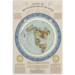 HRIGJO Gleason's New Standard World Map, Flat Earth Map Print Poster Canvas Poster Wall Art Decor Print Picture Paintings for Living Room Bedroom Decoration 16x24inch(40x60cm)