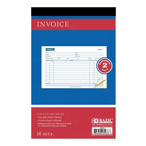 BAZIC 50 Sets 5 9/16" x 8 7/16" 2-Part Carbonless Invoice Book