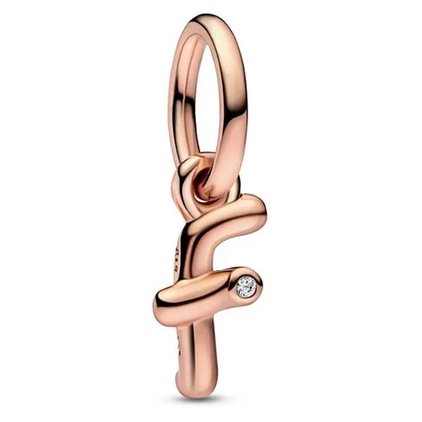 Pandora Handwritten Letter F Script Alphabet Dangle Charm, Bent Wire Design, Cubic Zirconia Accent, Reminder of Someone You Love, 782532C01, Collectibles, 14-Carat Gold Plated Charms & Pendants, Reminders Of Him, Personalized Jewelry