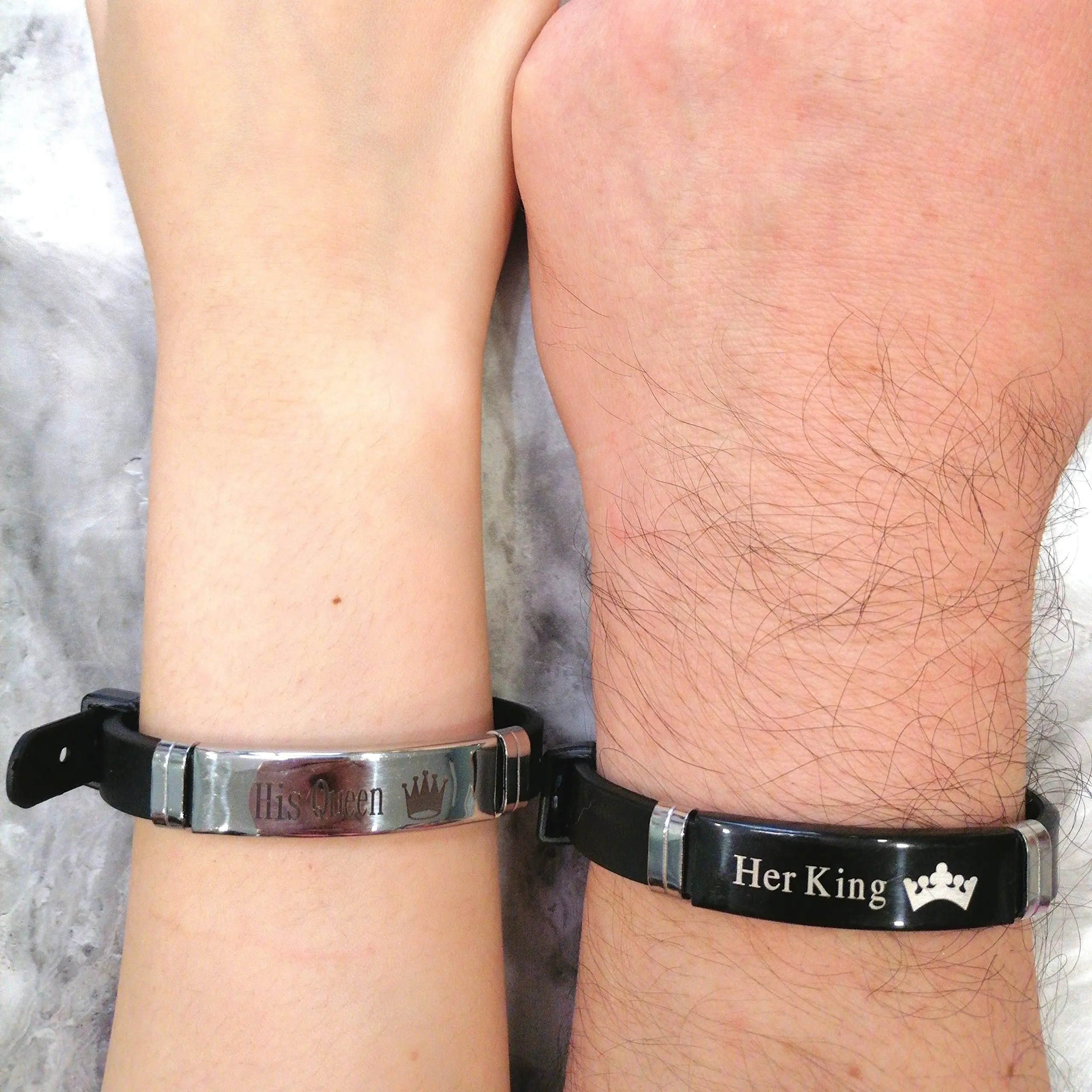2PCS Couple Bracelets Adjustable Anniversary Promise Bangle Bracelet Matching Set