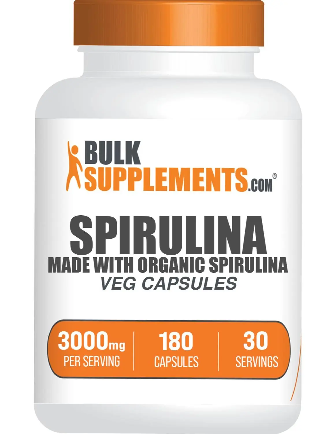 BulkSupplements Spirulina Powder Capsules - Edible Greens - Natural Antioxidants - 3000mg per Serving - 180 Capsules - Fitness, Vitamin, Healthcare, Dietary, Selfcare Supplement