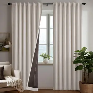 Deconovo Linen 100% Blackout Curtains, Thermal Insulated Panels with Back Tab Top, Noise Reducing Light Blocking & Privacy Curtains for Bedroom/Nursery/Home Theater, 2 Panels