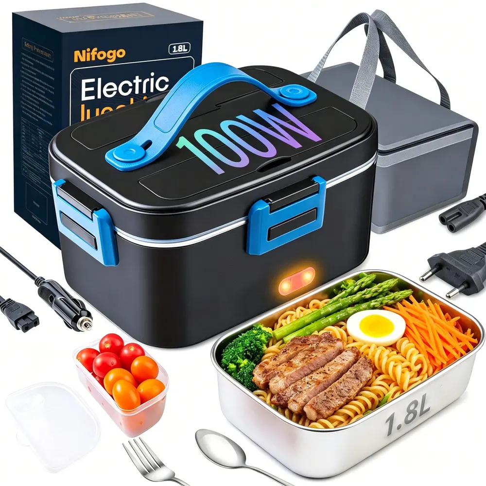 Self-Driving Tour Essential Heated Portable Lunch Box, 1.5-3.5L Large Capacity Anti-Leak Design with Full Utensil Accessories