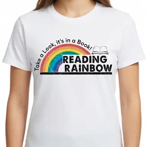 Women's Rainbow Reading Lover Graphic T-Shirt, Cute Teacher & Librarian Short Sleeve Apparel, Aesthetic Bookworm & Literacy Gift Fashion Top, Soft Breathable Casual Summer Top, Viral Trendy Retro Academic Statement Streetwear Crew Neck