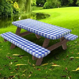 3-Piece Vinyl Picnic Table & Chair Covers Retractable Lattice Pattern Protective Covers Perfect for Camping Outdoor Park Patio Catering Events