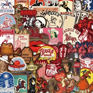 50 Pcs Western Cowboy Classic Stickers, Vintage Cartoon Decorative Decals, Room Wall Art, DIY Waterproof Phone Case Cup Note Refrigerator